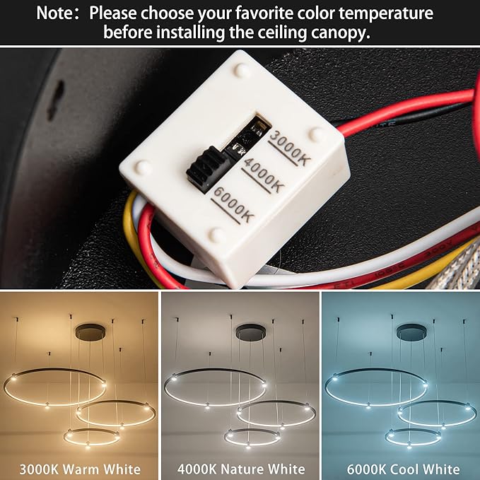 Modern Led Chandelier, 3-Rings Light Modern Led Pendant Light Black Dimmable Integrated Ceiling Hanging Pendant Lighting for Kitchen Island Dining Room Living Room Office 3000K 4000K 6000K