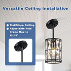 Modern Crystal Pendant Light Fixture 2-Pack Matte Black Finish Hanging Lighting Crystal Chandelier for Living Room, Kitchen