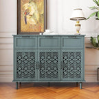 Sideboard Buffet Cabinet with Storage - Accent Storage Cabinet with Hollow Carved Pattern, Modern 3 Door 3 Drawer Cabinet, Farmhouse Wood Credenza for Living Room, Dining Room (Green)