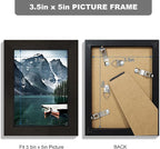 3.5x5 Picture Frame Set of 3 - Made of Real Glass and Black Wooden Frame, 3.5 by 5 small Photo for Wall or Tabletop Display