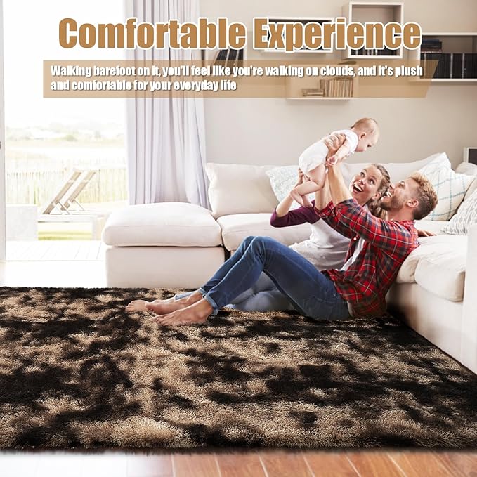 Shag Area Rug for Bedroom 4x6,Fluffy Area Rugs for Living Room,Soft Fuzzy Rug Non-Shedding Indoor Plush Carpet for Kids Bedroom Nursery Dorm Home Decor,Tie-Dyed Coffee