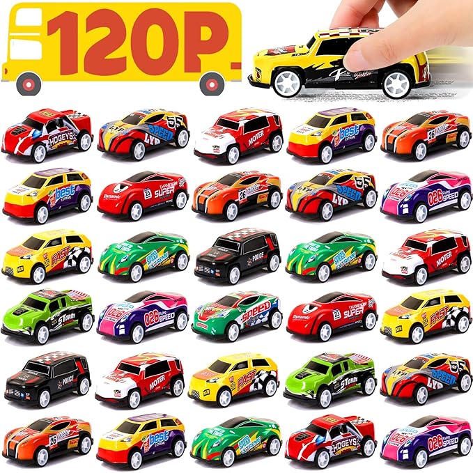 AZEN 120 Pcs Pull Back Cars Party Favors for Kids 4-8 8-12, Mini Vehicles Toy Bulk, Party Favor Race Cars Toys, Goodie Bag Stuffers for Birthday Party