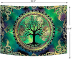 Delur Tree of Life Tapestry Green Nature Bohemian Mandala Spiritual Tapestry Wall Hanging Mystical Landscape Hippie Psychedelic Headboard for Bedroom Living Room Home Decor (70.8" x 92.5")