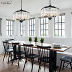 Modern Crystal Chandelier for Dining Room - Adjustable 5 Lights Black Farmhouse Pendant Light Fixture Hanging for Foyer Bedroom Living Room Hallway Kitchen