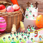 Bememo 100 Pcs Jesus Toys Original Design Mini Rubber Little Jesus Figurine to Hide and Seek Religious Party Favors Sunday School Craft Baptism Gifts for Easter Egg Stuffers(Green)