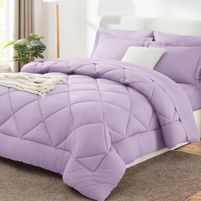 CozyLux King Size Comforter Set Light Purple - 7 Pieces Bed in a Bag King, Luxury Soft Lavender Bed Set for All Seasons, Bedding Set with Down Alternative Comforter, Sheets, Pillowcases & Shams