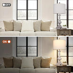 26" Farmhouse Table Lamps Set of 2, Rustic Touch Control Bedside Lamps with 2 USB Ports & AC Outlet, Vintage Resin 3-Way Dimmable Nightstand Lamp Linen Fabric Shade for Living Room Bedroom Decor Gray