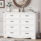 Dresser for Bedroom with 8 Drawers, 48" Wide Wood Chest of Drawers with Deep Drawers & Mental Handle, Modern Dresser TV Stand, Wooden Closet Storage Organizer for Living Room, Hallway, Entryway, White