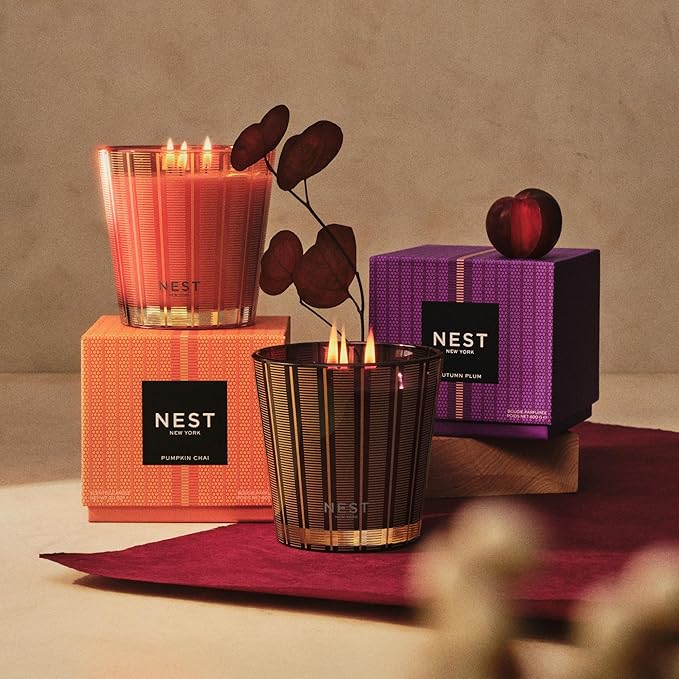 NEST New York Scented 3-Wick Candle, Autumn Plum - 21.2 oz - Up to 100-Hour Burn Time - Reusable Glass Vessel