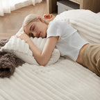 Bedsure Fluffy Duvet Cover Set - Ultra Soft Plush Shaggy Comforter Cover Queen Size, Warm Flannel Fleece Bed Sets for Winter, 3 Pieces (Striped Pattern, Linen)