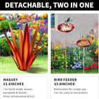 Large Tequila Rustic Sculpture, Rustic Metal Agave Plants for Outdoor Patio Yard, Home Decor Hand Painted Metal Agave Garden Yard Statue, Outdoor Lawn Ornaments (Red - L (W/Bird Feeder))
