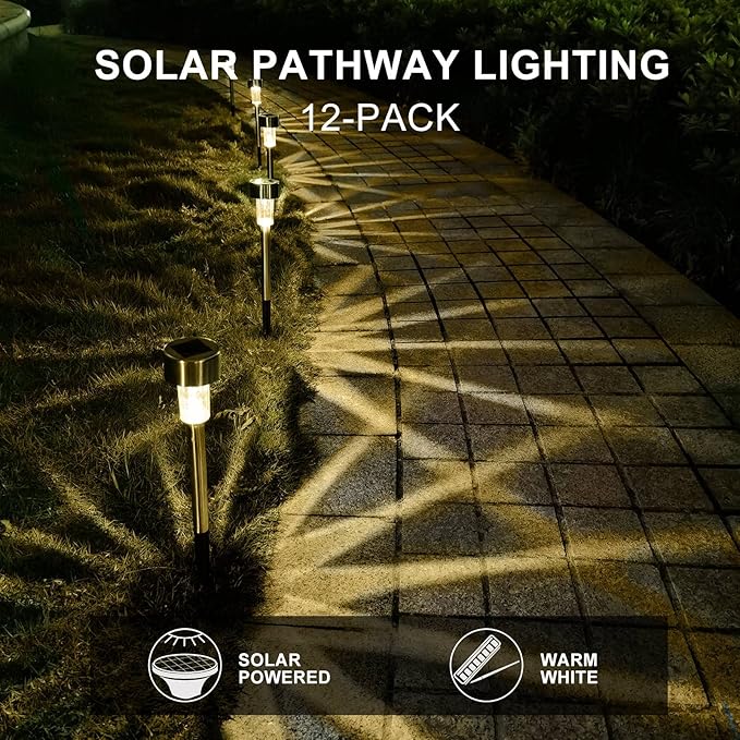 Solar Lights Outdoor Waterproof, Stainless Steel LED Landscape Lighting, Solar Garden Lights Solar Powered, Outdoor Solar Lights for Yard, Pathway, Walkway, Patio, Lawn - 16 Pack (Warm White)