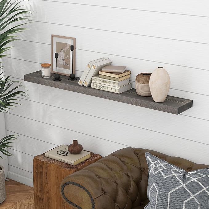 Marsmiles Floating Shelves for Wall - 55 Inch Rustic Grey Wood Floating Shelves Set of 1-55 Inch Wide x 7.7 Inch Deep x 1.6 Inch Thick Wooden Shelves for Room Wall
