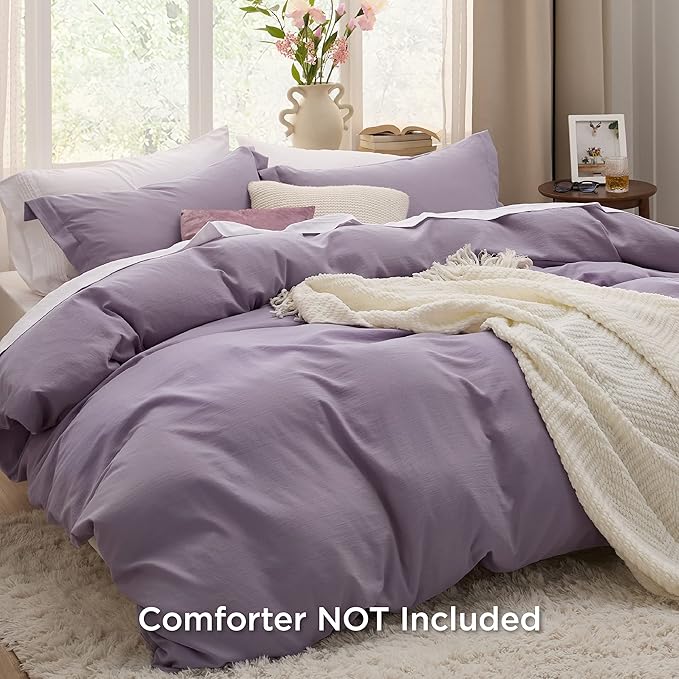 Bedsure Grayish Purple Duvet Cover Full Size - 3 Pieces Prewashed Extra Soft Cotton-Like Bedding Set, Includes 1 Duvet Cover 80x90 Inches with Zipper Closure & 2 Pillow Shams, Comforter Not Included