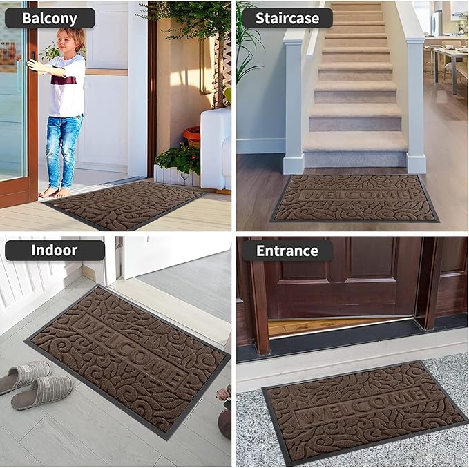Yimobra Welcome Mat Outdoor, 29.5x17 Waterproof Front Door Mat Outside Entrance, All-Weather Non Slip Front Doormat, Low-Profile Entryway Mats Indoor, Porch and Patio, Coffee