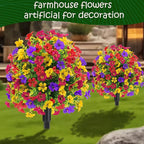 22.8" Set of 2 Fall Artificial Boxwood Topiary Ball with Spikes,UV Resistant Fake Outdoor shrubs with Violet Flowers, Realistic Faux Plants Bushes for Garden Front Porch Yard Patio Decor(Mixcolors)