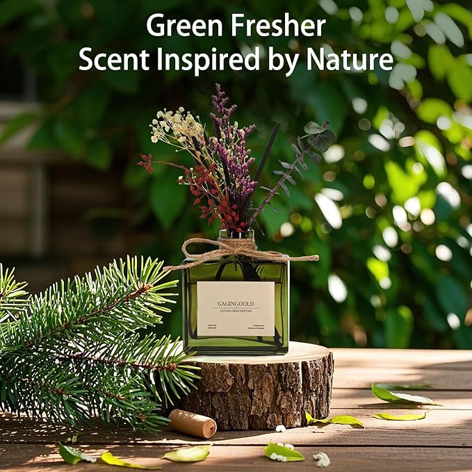 Reed Diffuser, 6.09 oz Earthy Sandalwood Scent Diffuser with Sticks & Dried Flowers, 120 Days Long Lasting diffusers for Home, Elegant Fragrance for Bathroom Bedroom Office Decor Air Fresh