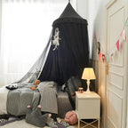 Bed Canopy for Girls,Princess Round Dome Dreamy Mosquito Net Bedding Girls Room Castle Play Tent Hanging House Decor Reading Nook Canopies (Black/Black)