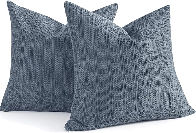 26x26 Pillow Covers Decorative Euro Shams Set of 2 Cotton Boho Throw Pillow Covers Large Square Pillowcase for Couch Bed, Blue Grey