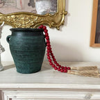 OMISHE 59in Wood Bead Garland with Tassels, Decorative Beads Decor, Farmhouse Wooden Beads Garland for Wall Hanging Home Festival Decor, Burgundy, Wind Red