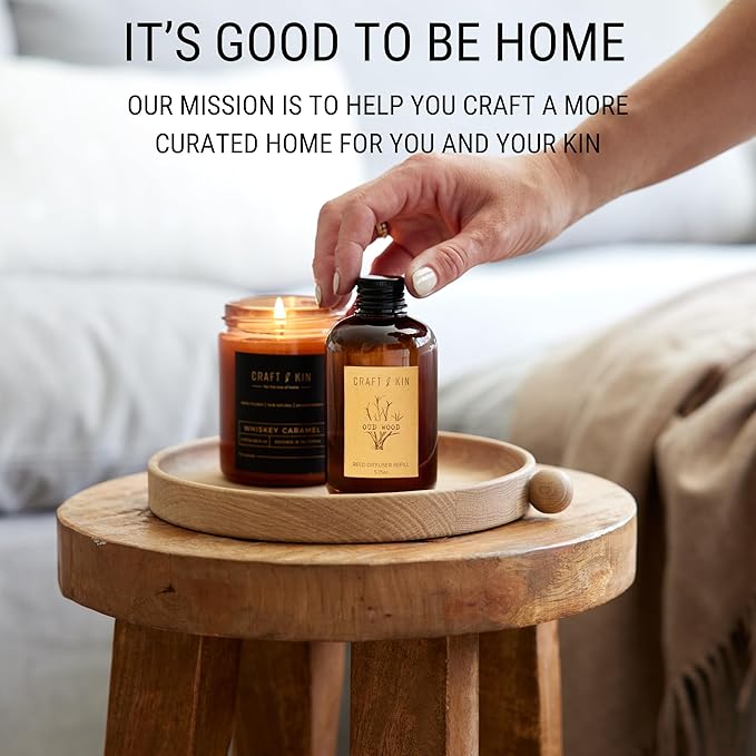 Oud Wood Reed Diffuser Oil Refill | Reed Diffuser Refill for Craft & Kin Diffusers | Long Lasting Home Fragrance - 5.75 oz