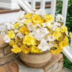 Fall Flowers Fake Flowers Mums for Outdoors Autumn Decoration, 6 Bundles Artificial Flowers Faux Silk Plants Realistic UV Resistant for Outside Planter Patio (Fall Yellow White)