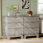 Fluted Nightstand with Charging Station, 24" Wide Bedside Table with 3 Large Storage Drawers, Modern Wood Side Table Night Stand, End Table Small Dresser for Bedroom, Living Room, Dorm, Grey