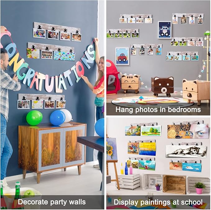 Picture Frame With 24 Clips,Large Size Collage Photo Frames, Hanging Wall Decor Frame, Organize and Display Photos, Artwork. No Assembly Required, Distressed White