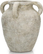 Handmade Flower Vase, 9.8" Tall Terracotta Vase, Vintage Ceramic vase, Rustic Green Antique Decor with 4 Handles, Wide Mouth, Matte Finish for Home Office Resto Café Décor