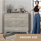 Fluted 8 Drawer Tall Dresser, 47.2" Wide Modern Boho Chest of Drawers, Wooden Storage Dresser TV Stand for Bedroom, Living Room, Closet, Hallway, Curved Profile Design