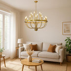 Gold Chandelier 18-Light Candle Chandelier Modern Farmhouse Pendant Lighting Fixture for Dining Room Bedroom Living Room Kitchen Island Foyer Entryway E12 Bulb Vintage Golden Ceiling Light