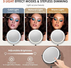 9" Wall Mounted Lighted Makeup Mirror,4000mAh Rechargeable Double Sided 1X/20X Magnifying Mirror with Light,Touch Dimmable,Extended Arm 360 Rotation Wall Mounted Makeup Mirror 3 Color Lights-B