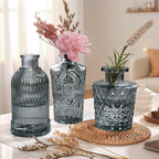 Small Glass Vase Set of 12, Grey Bud Vases for Centerpiece Table Decorations, Boho Vintage Flower Vases in Bulk, Mini Vase Decorative for Wedding Party Baby Shower Birthday Home Decor