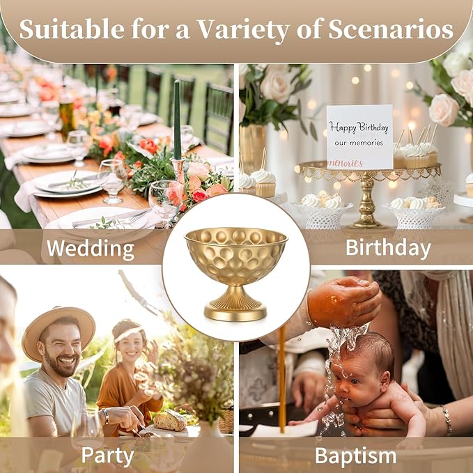 Sziqiqi Gold Metal Vases for Wedding Centrepiece: 6.1in 2Pcs Hammered Urn Vase Bowl Compote Vase for Flower Decorations