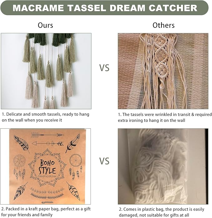 Macrame Dream Catcher Wall Hanging - Large Dreamcatchers Boho Chic Wall Decor, Handmade Tassels Ornament Colorful Room Decor for Bedroom, Blessing Gift for Girls Kids Women (Dark Green Mix)