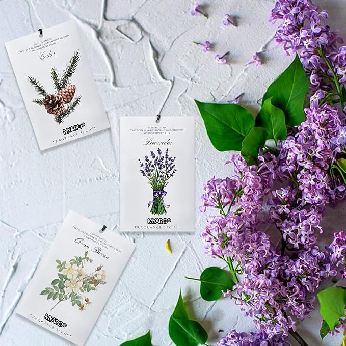 MYARO Scented Sachets 12 Pack Home Fragrance Sachet for Drawers & Closets, Long-Lasting Sachets Bags Cedar Wood, Ocean, Lavender Scented Sachet 3 Scent Air Freshener Scent for Lover