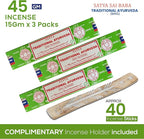 Satya Traditional Ayurveda Incense Sticks, Satya Bng (Bangalore) Insenses 15gmx3 Pack with Raajsee Incense Holder Bundle, Satya Nagchampa Natural Incense