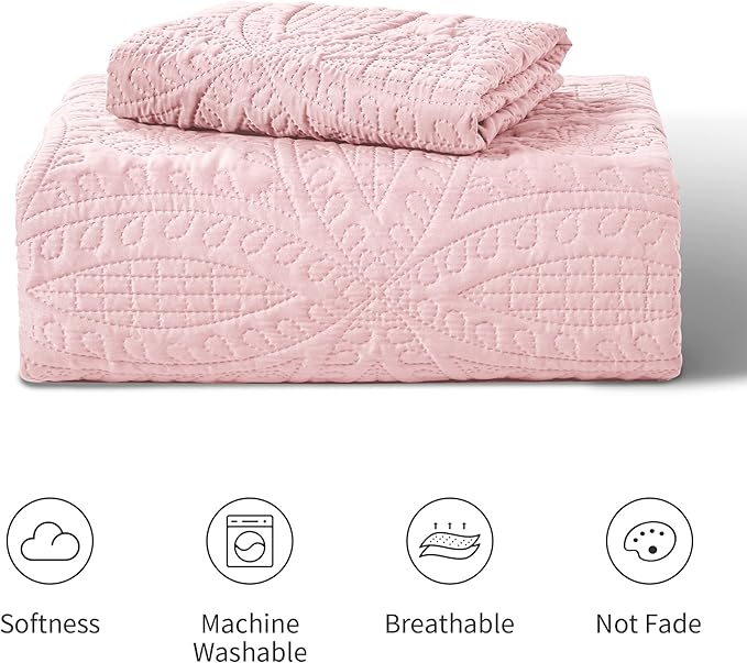 Love's cabin Twin Quilt Set Pink Bedspreads - Soft Bed Summer Lightweight Bedspread Comforter - Modern Style Coin Pattern Coverlet for All Season - 2 Pieces (1 Quilt, 1 Pillow Sham)