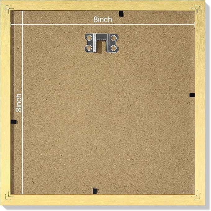 Vittanly 8x8 Picture Frames Set of 9, Shatter Resistant Plexiglass, Display 4x4 Pictures with Mat or 8x8 without Mat, Photo Frames for Wall Mount, Engineered Wood, Gold