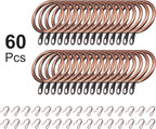 Hotop 30 Pcs Metal Drapery Curtain Rings 0.98/1.26/1.65 inch Interior Diameter and 30 Pcs Hanging Curtain Drapery Pin Hooks for Window Door Shower(32 mm,Red Bronze)