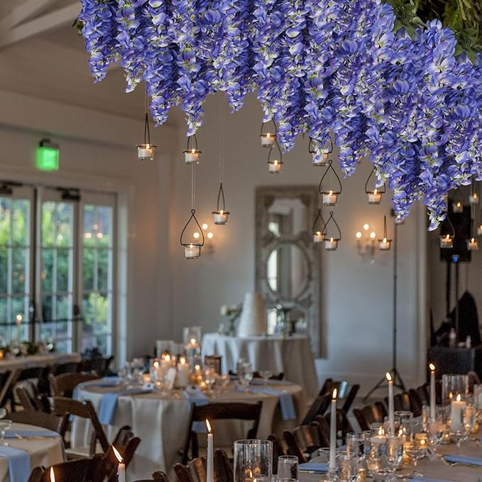 4PCS Blue Artificial Wisteria Hanging Flowers 40'' Tall Lush Fake Wisteria Flowers for Floor Vases Silk Flowers for Wedding Arch Ceremony Window Box Home Garden Backdrop Decoration (Blue)