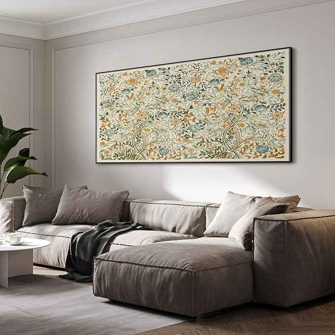 SIGNWIN 36"x72" Extra Large Framed Wall Art Vintage Botanical Floral with Golden and Teal Leaves, Elegant Nature Illustration for Home Living Room Bedroom Decor (Frame Assembly Required)