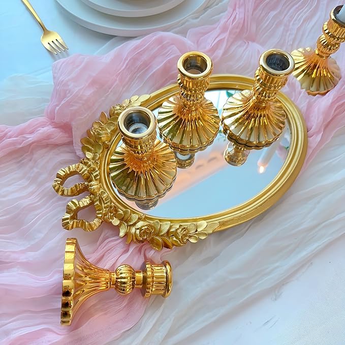 Glass Candlestick Holder,Striped Taper Candle Holders,Set of 6 Candle Stand for Table Centerpieces, Home Decor,Weddings,Festival and Parties (Gold Stripe)