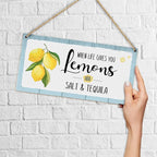 When Life Gives You Lemons Add Salt & Tequila Wooden Hanging Sign Plaque, Lemon Wall Decor Sign With Inspirational Quotes, Rustic Wood Sign Wall Art for Home Living Dining Room Farmhouse Kitchen - A26