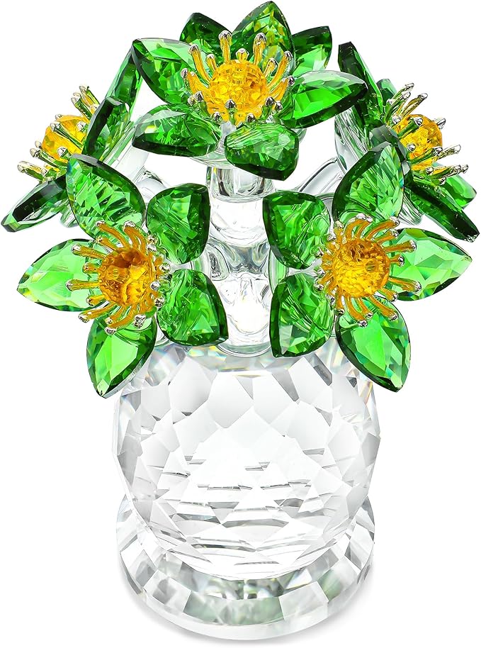 Handcrafted Green Crystal Flower Figurine Christmas Home Decor Elegant Tabletop Centerpiece for Office Desk Unique Gift for Women Mom Wife