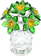 Handcrafted Green Crystal Flower Figurine Christmas Home Decor Elegant Tabletop Centerpiece for Office Desk Unique Gift for Women Mom Wife