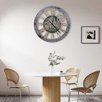 The B-Style Large Wall Clock 24 inch Moving Gear Wall Clock Oversized Vintage Farmhouse Wall Clocks for Living Room Decor Decorative Rustic Industrial Wood Clock (Carbon Gray)