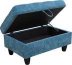 Ottoman Rectangular Storage Ottoman Bench, Flannel Footrest Stool Footstool with Lid for Living Room, Bedroom, Entryway, Blue, 34"x22.8"x17.5"