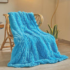 XeGe Luxury Faux Fur Throw, Blue Soft 50x60 Fluffy Blanket, Shaggy Plush Decorative Couch Cute Furry Bed Throw Fuzzy Office Lap Blanket for Bedroom Living Room Sofa Chair, Blue
