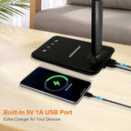 karidi LED Desk Lamp Dimmable Table Lamp with USB Charging Port, 5 Lighting Modes, Sensitive Control, Foldable Portable Desk Light for Home Office Bedroom Reading (Black, Standard Size - 13.3 inch)